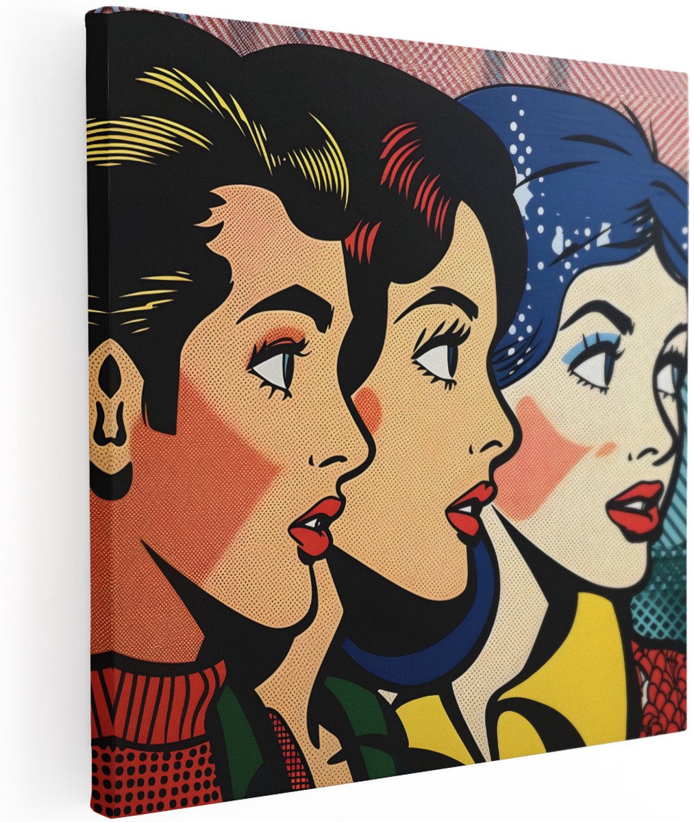 Artaza Canvas Schilderij Pop Art Vrouw - 100x100 cm - Groot - Wanddecoratie Retro - Muurdecoratie Vintage - Schilderijen Op Canvas Comic Stijl