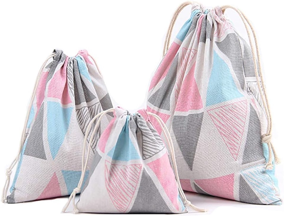 Set van 3/4 Opbergzakken met Trekkoord voor Make-up en Reizen, Herbruikbare Organizer voor Speelgoed en Luiers