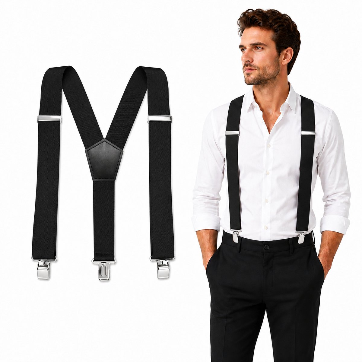 YYchan Bretels Heren Volwassenen-Bretels Heren met Brede Clip 3 Stuks-Met Extra Stevige, Sterke En Brede Klem- Bretels Kerst/Werkkleding/Skibroek - Zwart