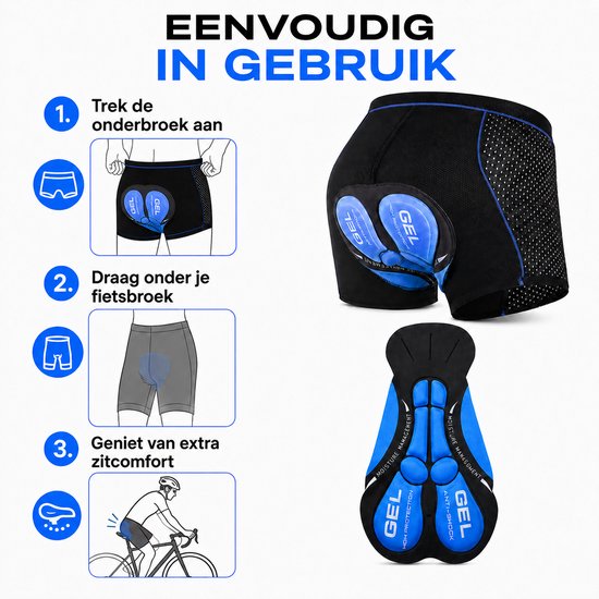 Geweo Mountainbike Onderbroek-Fietsbroek-MTB Broek-Fiets Sportonderbroek Voor Heren/Dames -Mesh-5D Gel Pad Shockproof-Shockproof Sportonderbroek - Ademend & Comfortabel-Zwart Blauw-Maat XL — afbeelding 5