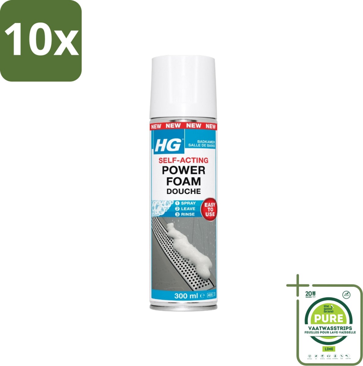 10 x HG - Badkamer - Badkamerreiniger - Power Foam Douche - Zelf-Activerend - 300 ml - Grootverpakking - Badkamerreiniger - Douche Reiniger - Kalkverwijderaar - Zeepresten - Schimmel