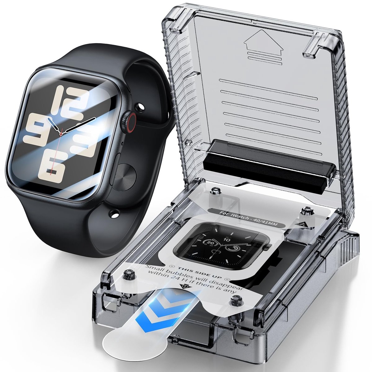 Elzusha- Beschermfolie HD-helder - Apple Watch SE/3/2/6/5/4/9/8/7 - Krasbescherming - Zelfherstellend - Waterdicht - Eenvoudige installatie met stofverwijderingsdoos - Horlogefolie