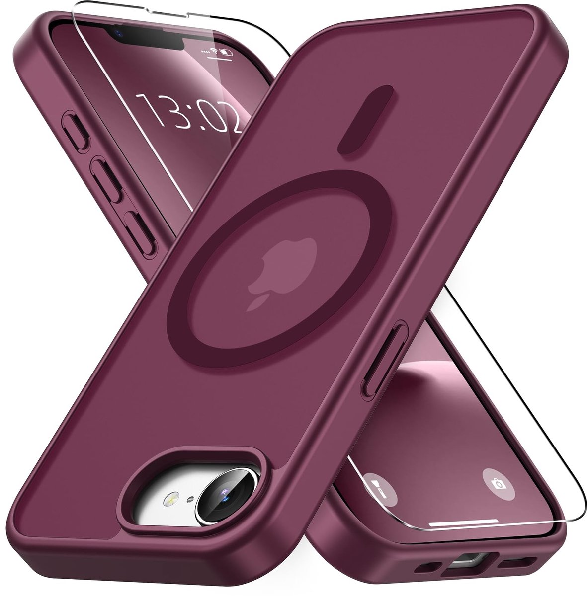 Elzusha - Beschermcase voor iPhone 16e/17e - Bordeaux met gehard glas