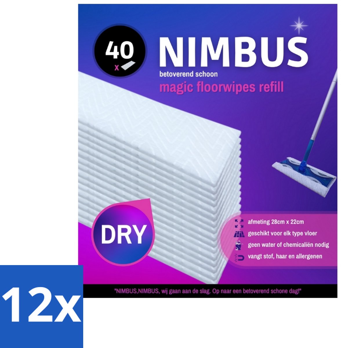NIMBUS Magic Vloerdoekjes Navulling 40 stuks per verpakking - Voordeelverpakking - 12 stuks