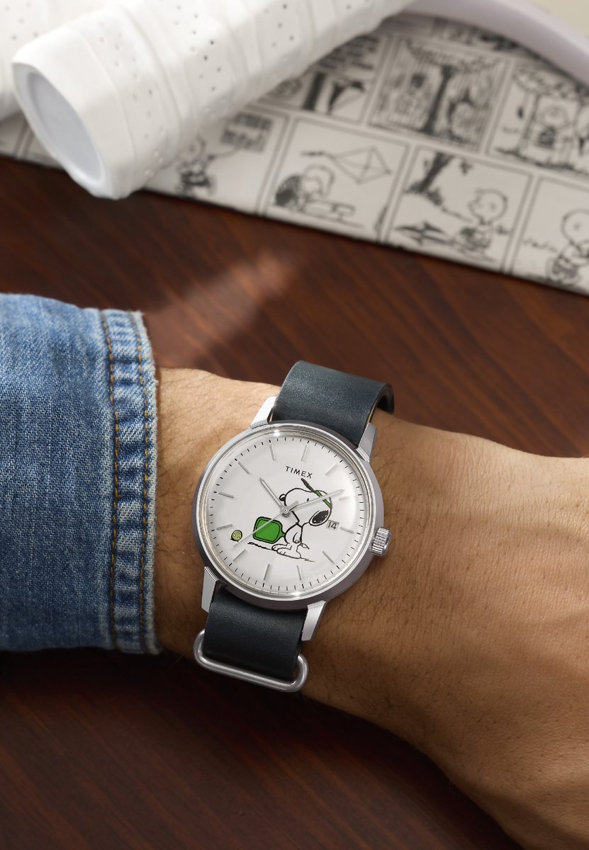 Timex Peanuts X Timex Marlin Automatic Pickleball 40Mm Leather Strap Watch Mechanisch Automatisch Horloge Blauw Kast Gemaakt Van 100% Roestvrij Staal En Een Armband Van 100% Leer 40 TW2Y50500AJ