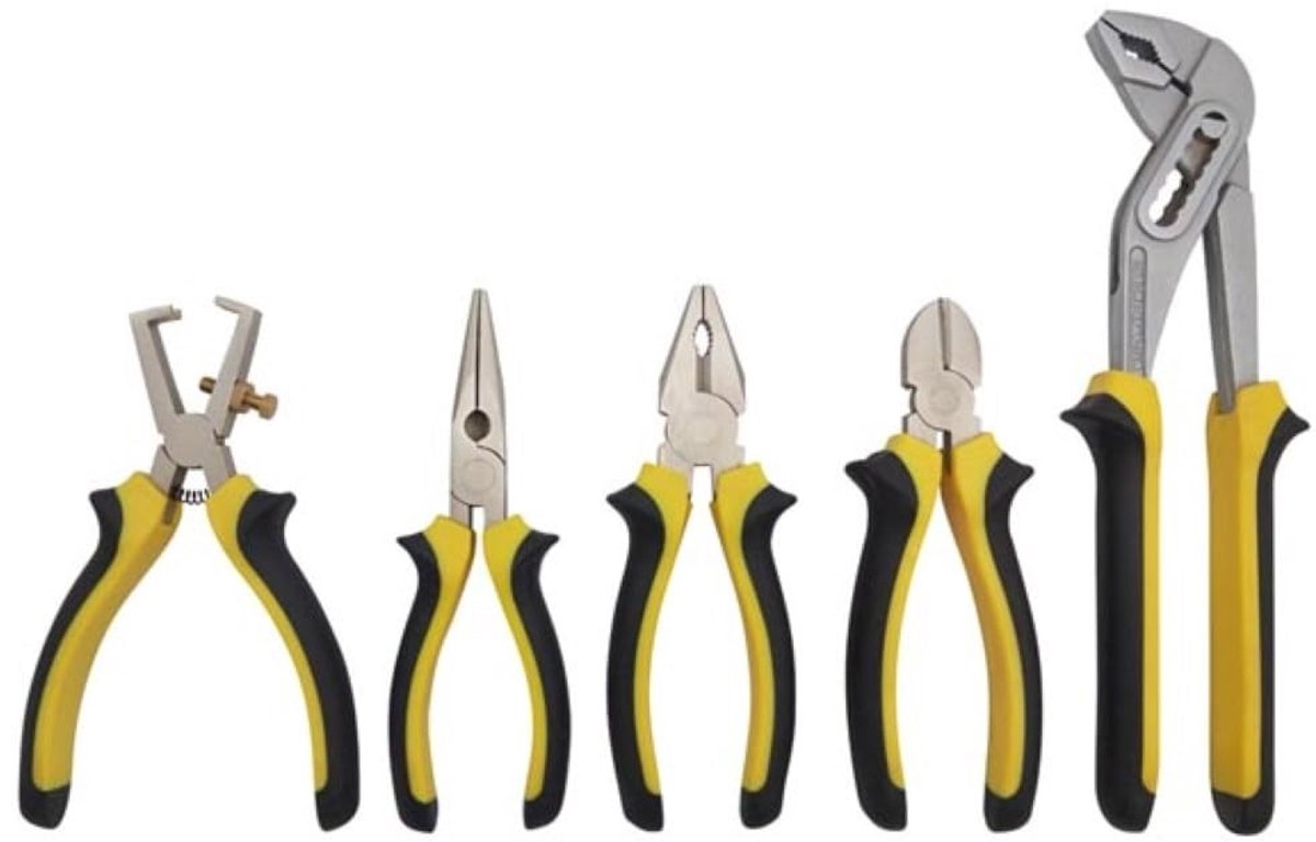 Tangenset - Chroom-vanadium staal - 5 stuks - Robuuste handgrepen met soft grip - Voor doe-het-zelvers