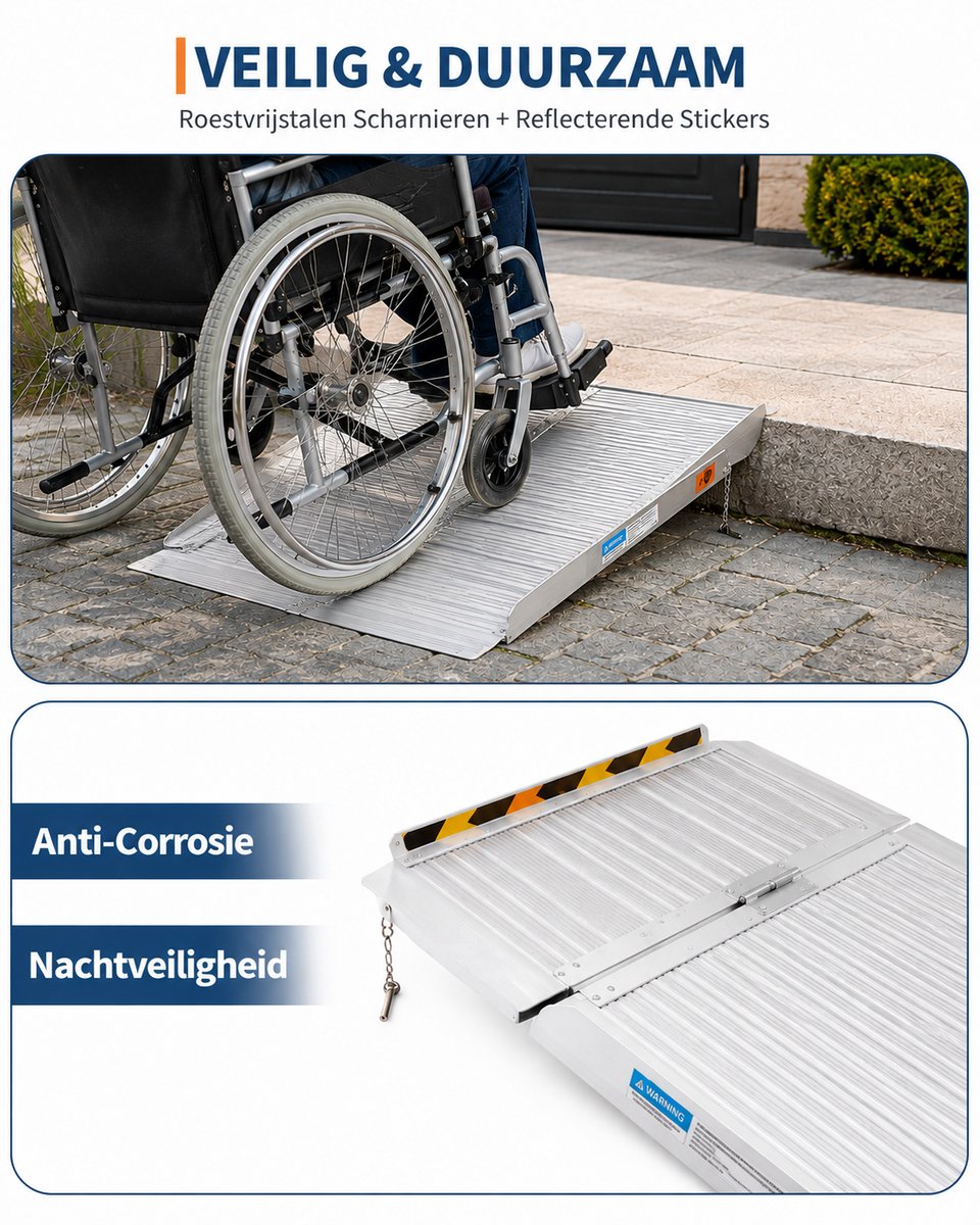 Litalife Opvouwbare Oprijplaat 61cm - Aluminium Drempelhulp 270kg - Draagbare Oprit voor Rolstoel & Scootmobiel - Antislip Drempelplaat met Handvat