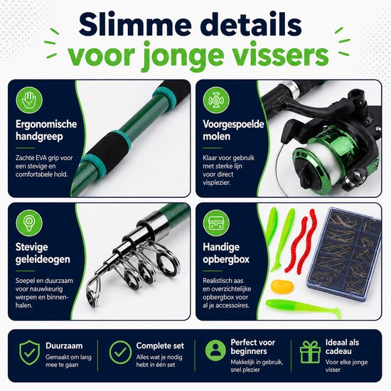 Kinderhengel Set - Telescopische Vishengel - Met werpmolen - Visset voor Beginners en Kinderen - Hengelsport Cadeau voor Jongens en Meisjes - Groen — afbeelding 5