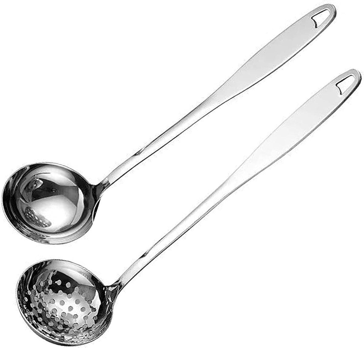 2 stuks - eetlepel - roestvrij staal zware grote eetlepel lekkel - 1 eetlepel + 1 stuk lekkel - lepel diameter 7.5cm lengte 32cm - zilver