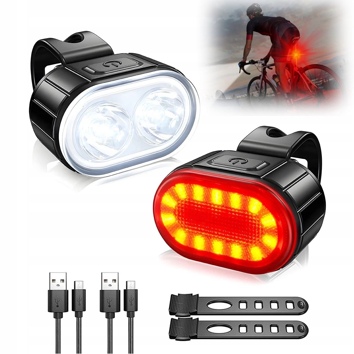 Merkloos Fietsverlichting Set: USB Oplaadbaar Voor & Achter