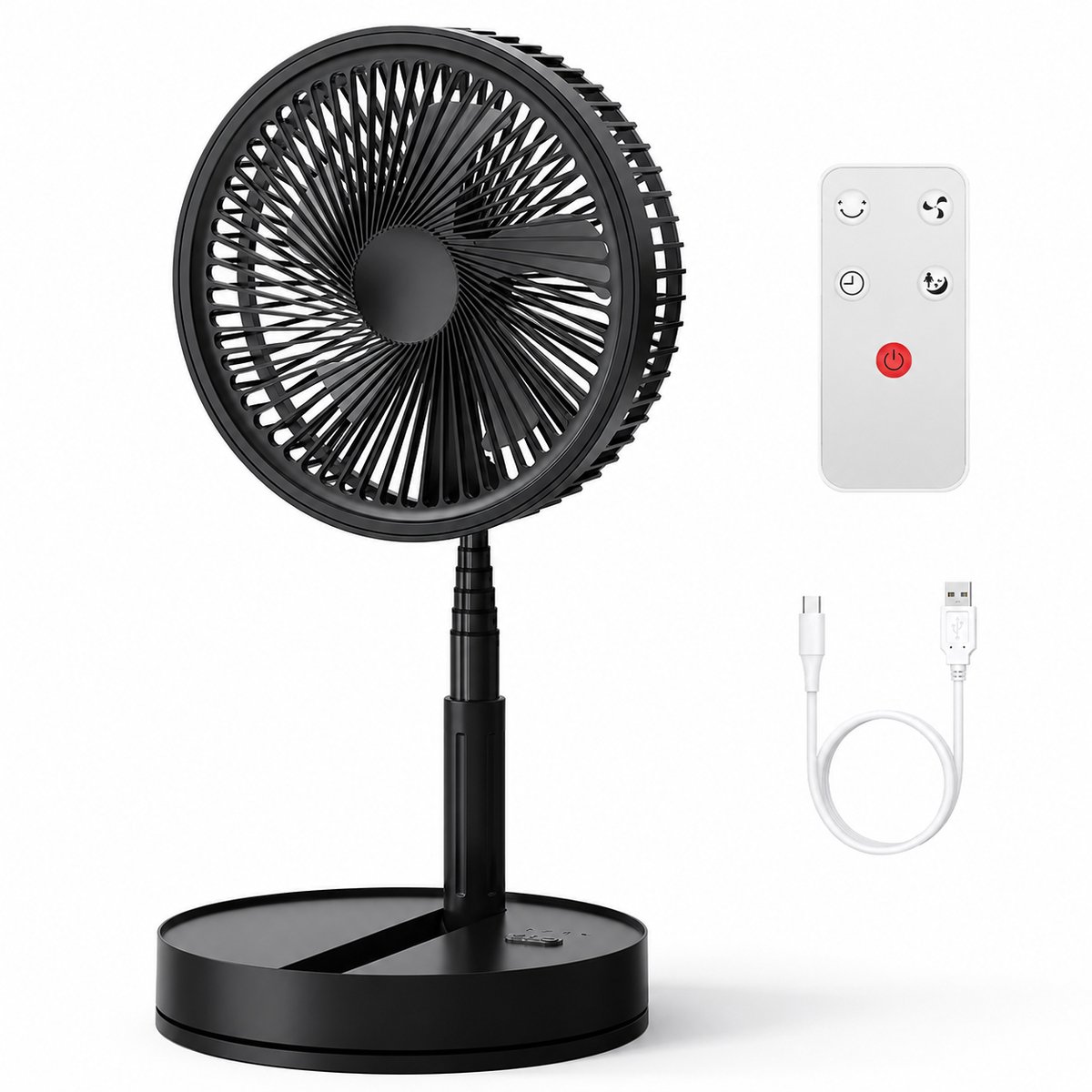 DPLUNIQ Ventilator - Fan - Vloerventilator - Tafelventilator - Opvouwbaar - Afstandsbediening - 4 Snelheden - Timer - Zwart