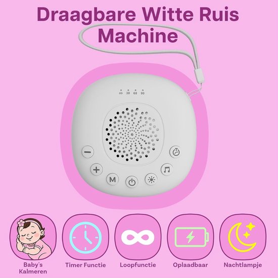 Verte White Noise Machine - 20 Rustgevende Geluiden - Timer - Oplaadbaar Via USB-C - Slaaphulp Met Nachtlampje Met Witte En Veelkleurige LED-Lampjes Voor Baby’s - Kinderen En Volwassenen - Wit van Verte — afbeelding 3
