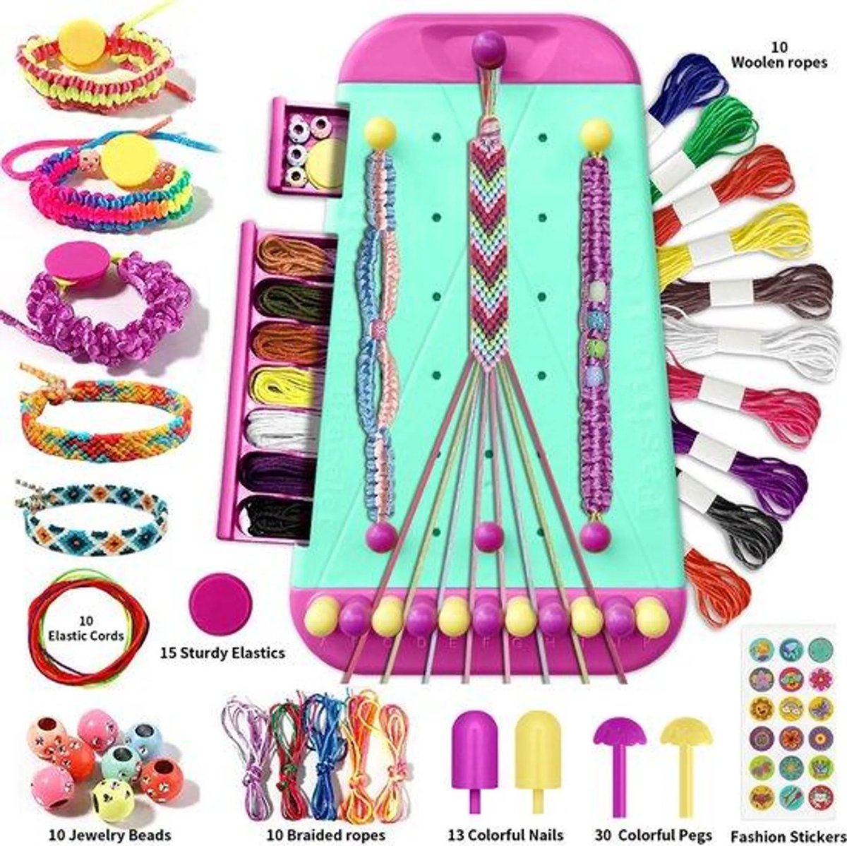 casalora - Armbandjes Maken Set - Vriendschapsarmbanden Maakset - Knutselen Meisjes - Creatief Speelgoed - Knutselkoffer - Cadeau - Vanaf 5 tot 12 Jaar - Knutsel koffer Touw Maker met Knopen en Kraaltjes - Groen
