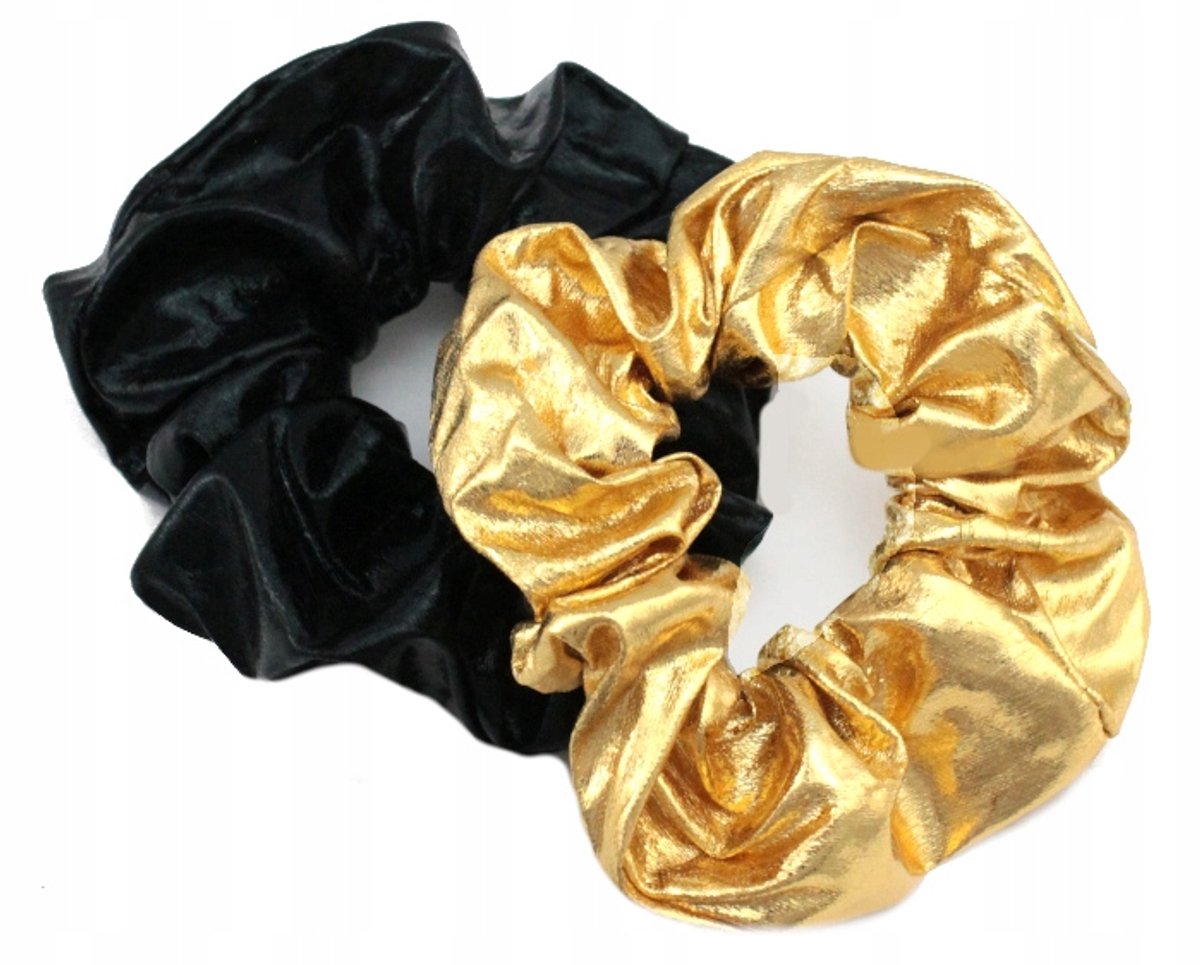 Metalen Scrunchies Haarbanden Zwart Goud 2 stuks