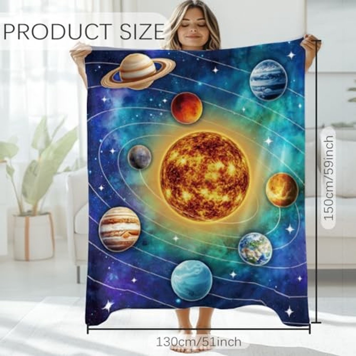 Elzusha - Flanellen Deken met Zonnestelsel Motief - 140 x 130 cm