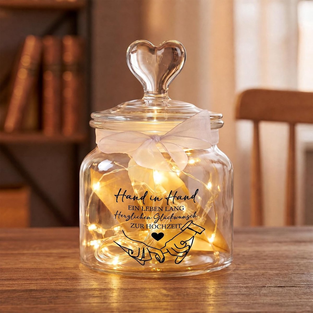 Cadeauverpakking met Geld, LED Flessenlicht, Gedroogde Bloemen en Wenskaarten voor Trouwen