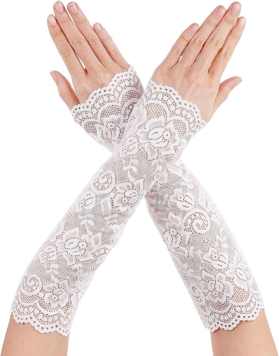 Elegante Lange Vingerloze Kanten Handschoenen voor Bruiloften, Feestjes en Festivals - 30 cm, Ademend en Zacht, One Size