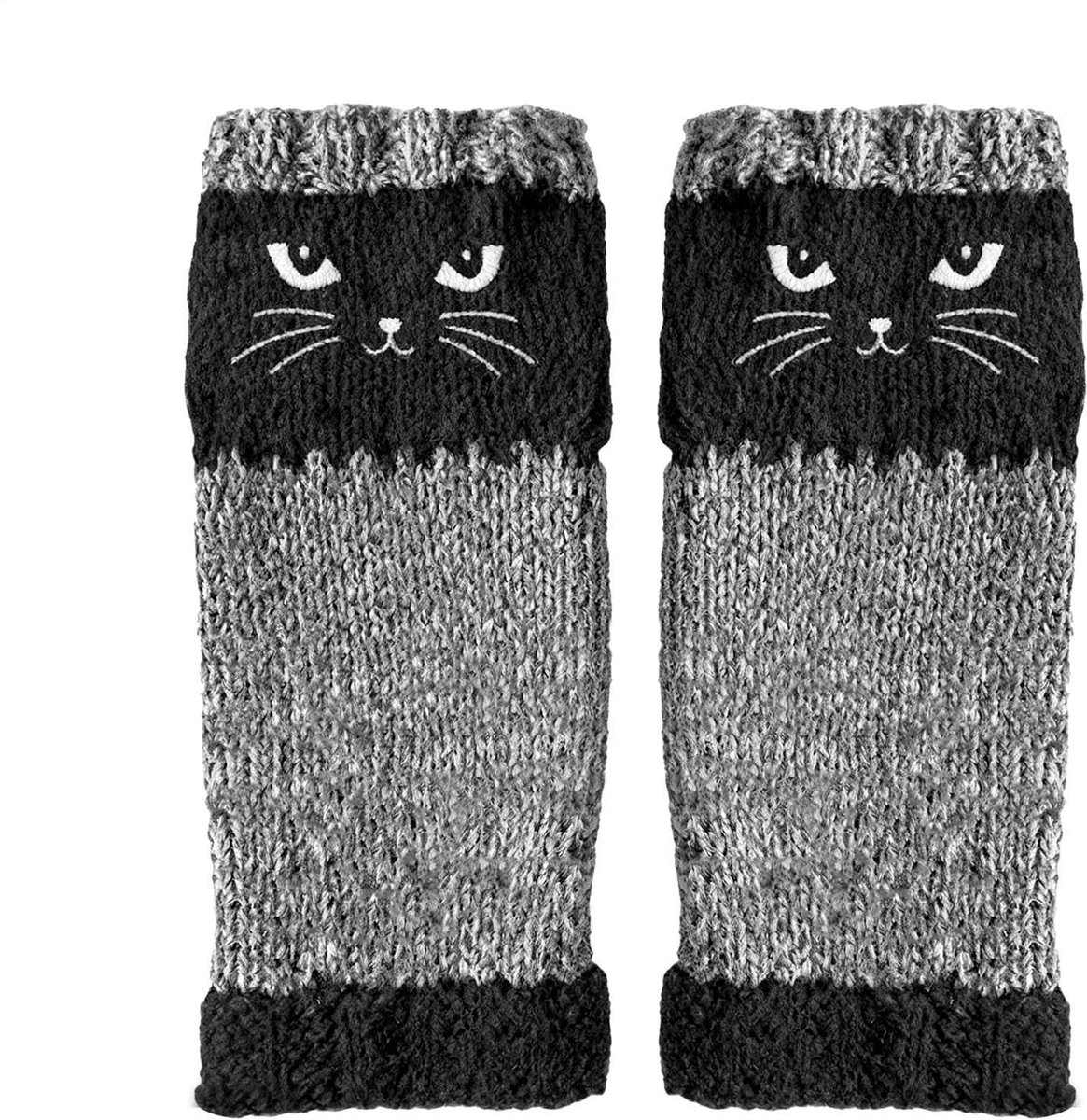 Elzusha - Warme Vingerloze Gebreide Handschoenen met Kat Motief