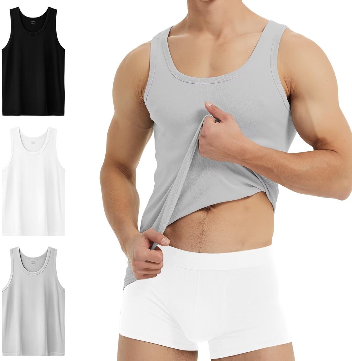 Elzusha - Set van 3/5 Heren Tanktops van 100% Katoen met Fijne Rib