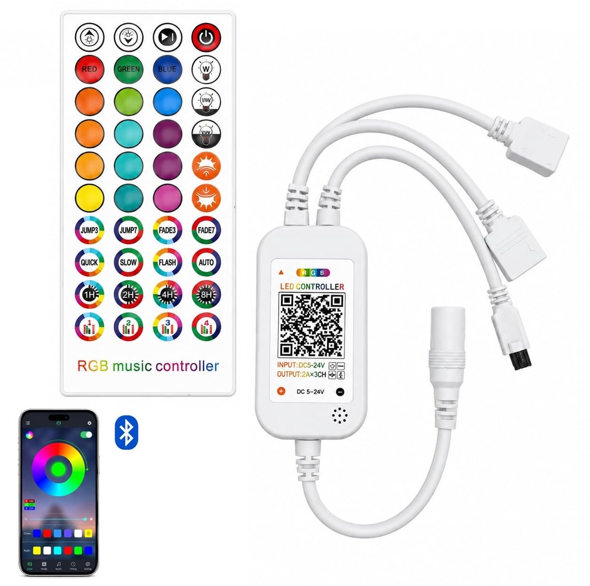 Elzusha - RGB LED Lichtcontroller met 40-toetsen Afstandsbediening