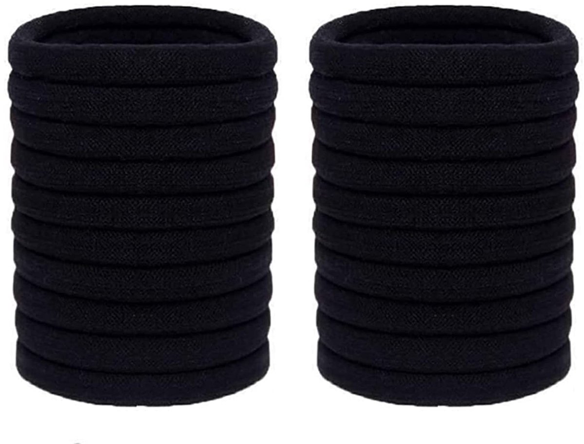 Elzusha - 20 Stuks Zwarte Elastische Haarrubbers voor Vrouwen en Meisjes