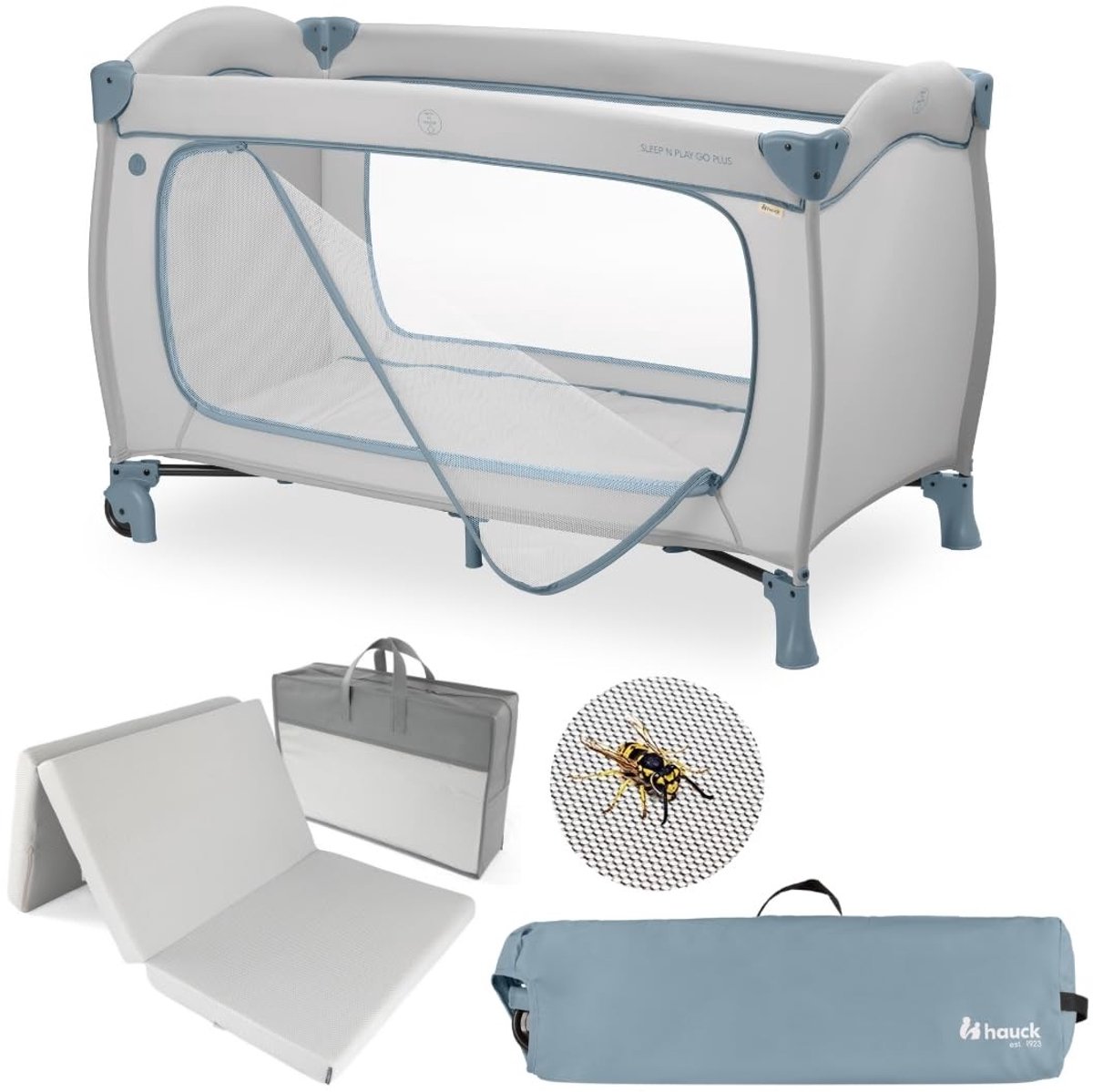Elzusha - Baby Reisbed Set - Inclusief Matras & Insectennet - Dusty Blue
