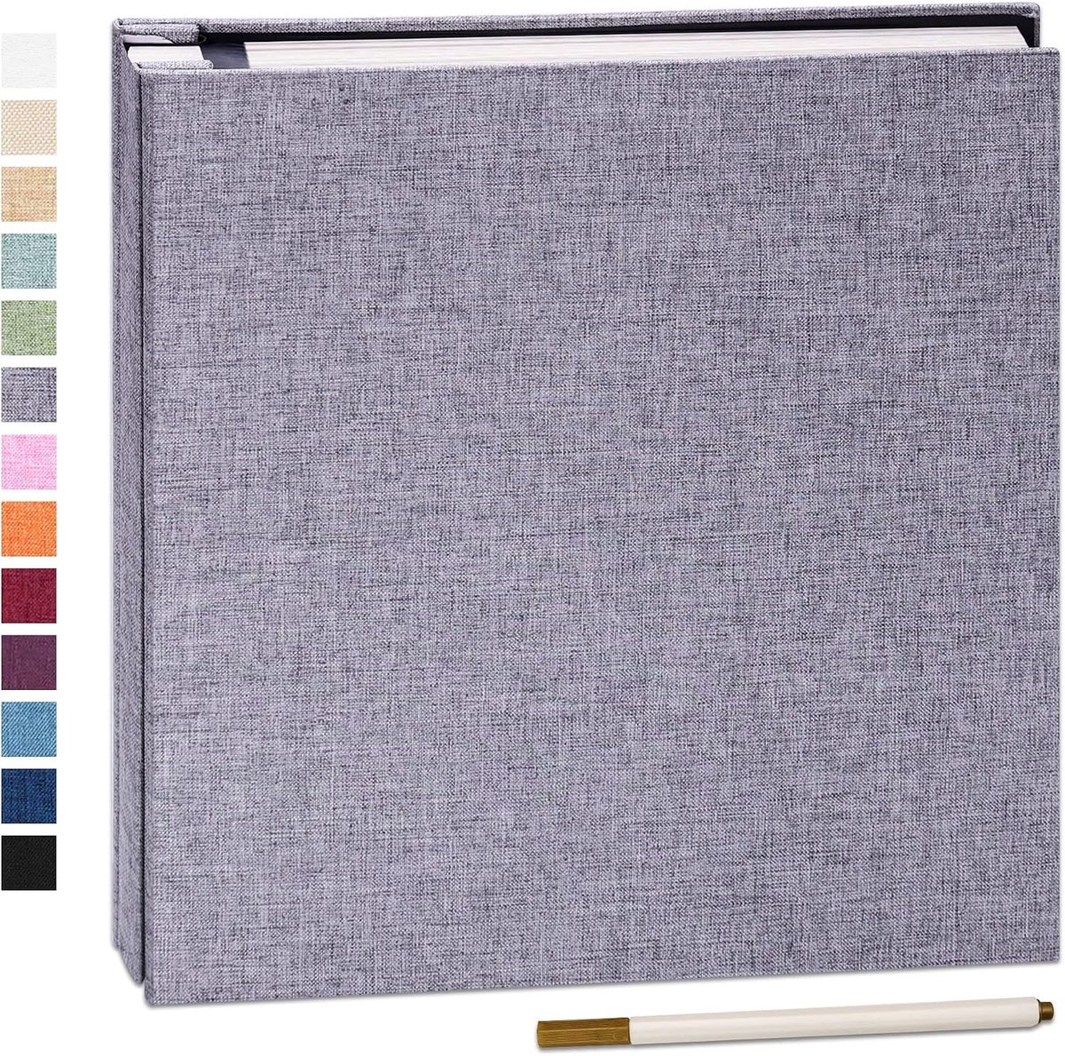 Linnen Fotoalbum 11 x 27 cm met 60 Pagina's voor Scrapbooking en Schrijven, Perfect Cadeau voor Bruiloften en Verjaardagen met Inclusief Metalen Pen in Grijs