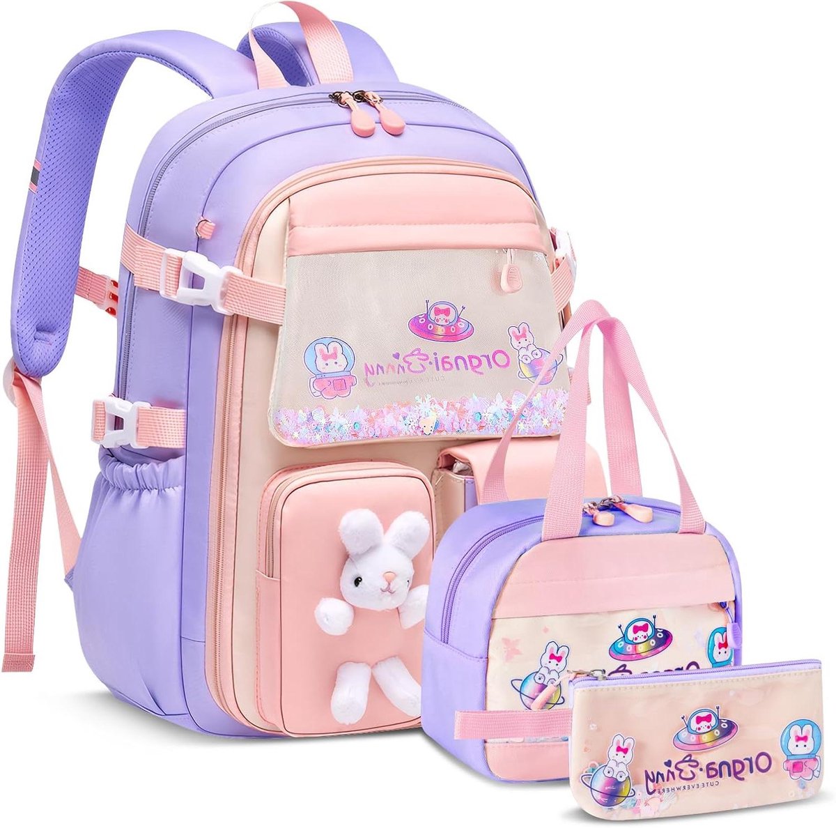 Schooltas Meisjes - Rugzak Set - Naar School - Waterafstotend Nylon - 44 cm Hoog - Roze