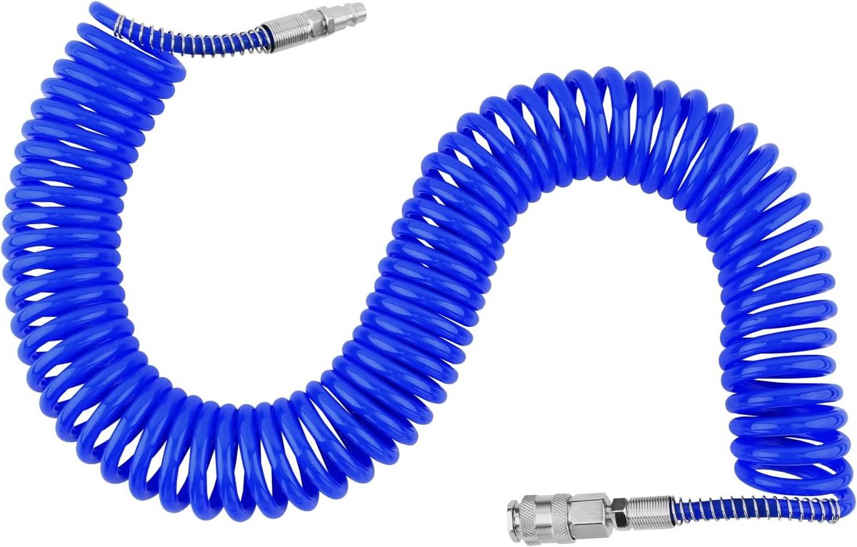 Spiraalslang voor perslucht, 10 meter lang, met 5 mm binnen diameter, 1/4 inch snelkoppeling, kinks bescherming en hoge druk bestendigheid