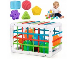 Montessori Activiteiten Kubus - Sensorisch Speelgoed - Stapeltoren - Vormenstoof - Speelkubus - 12 Bouwblokken - Fijne Motoriek & Grijpen - BPA-vrij & Veilig - Baby Speelgoed - Voor Baby's & Peuters - Educatief Speelgoed