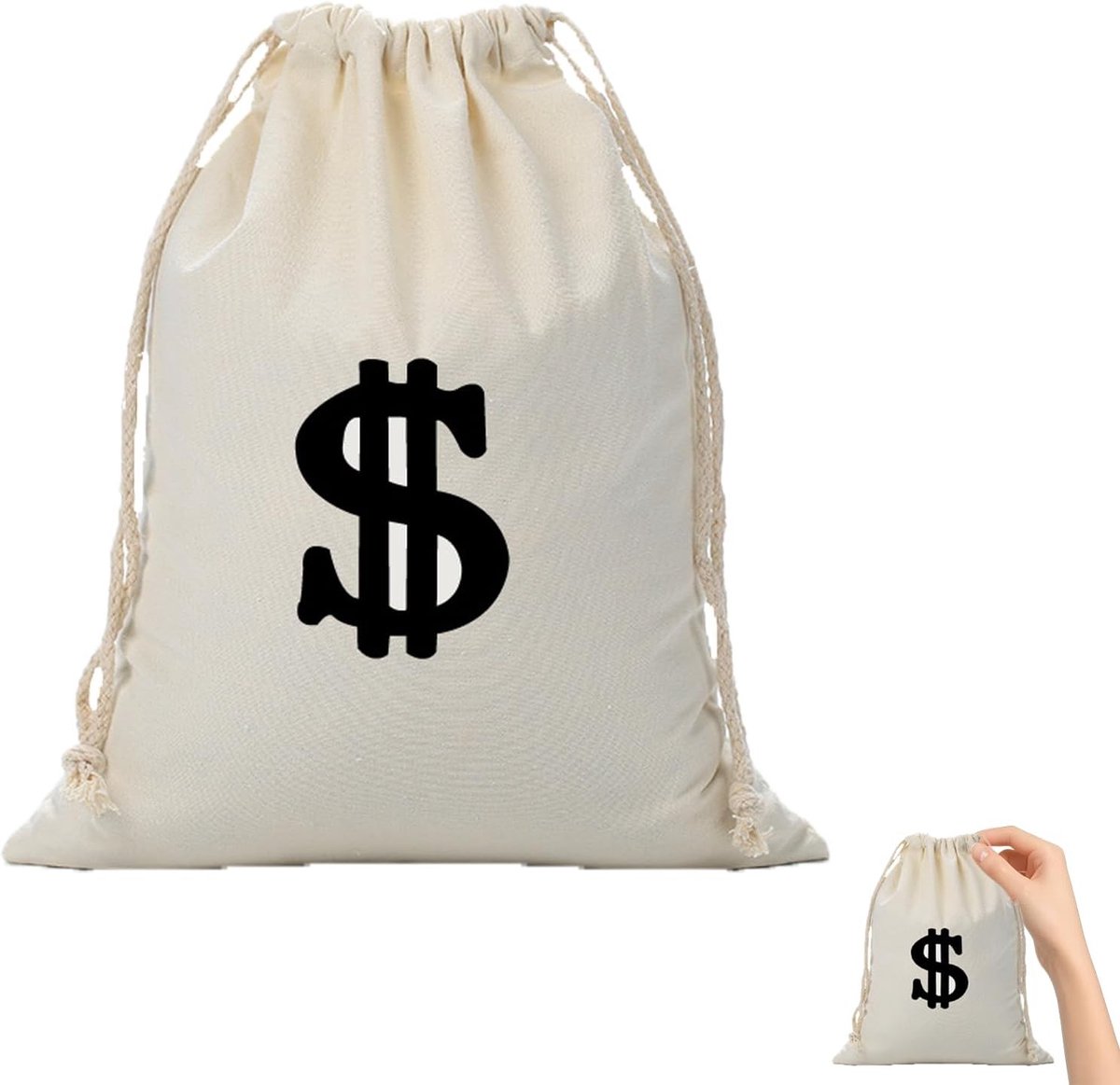 Coin Bag met Dollar Sign - 11 x 40 cm Trekkoord Tas voor Outdoor Activiteiten, Gym en Cosplay Accessoires