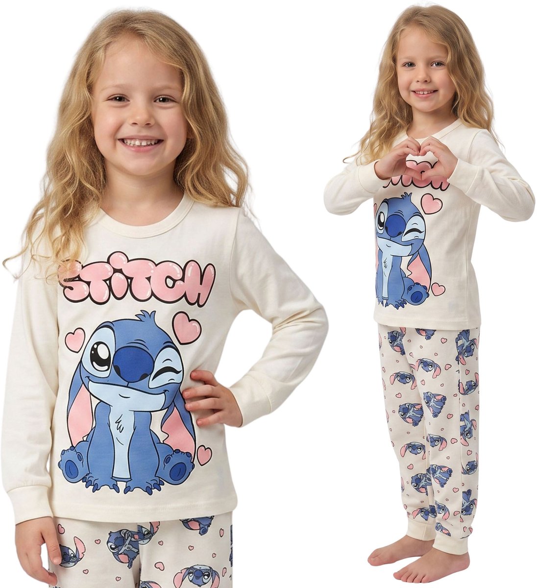 DISNEY Stitch KATOENEN meisjespyjama, TWEE-DELIGE pyjama met lange mouwen, LANGE broek OEKO-TEX 116