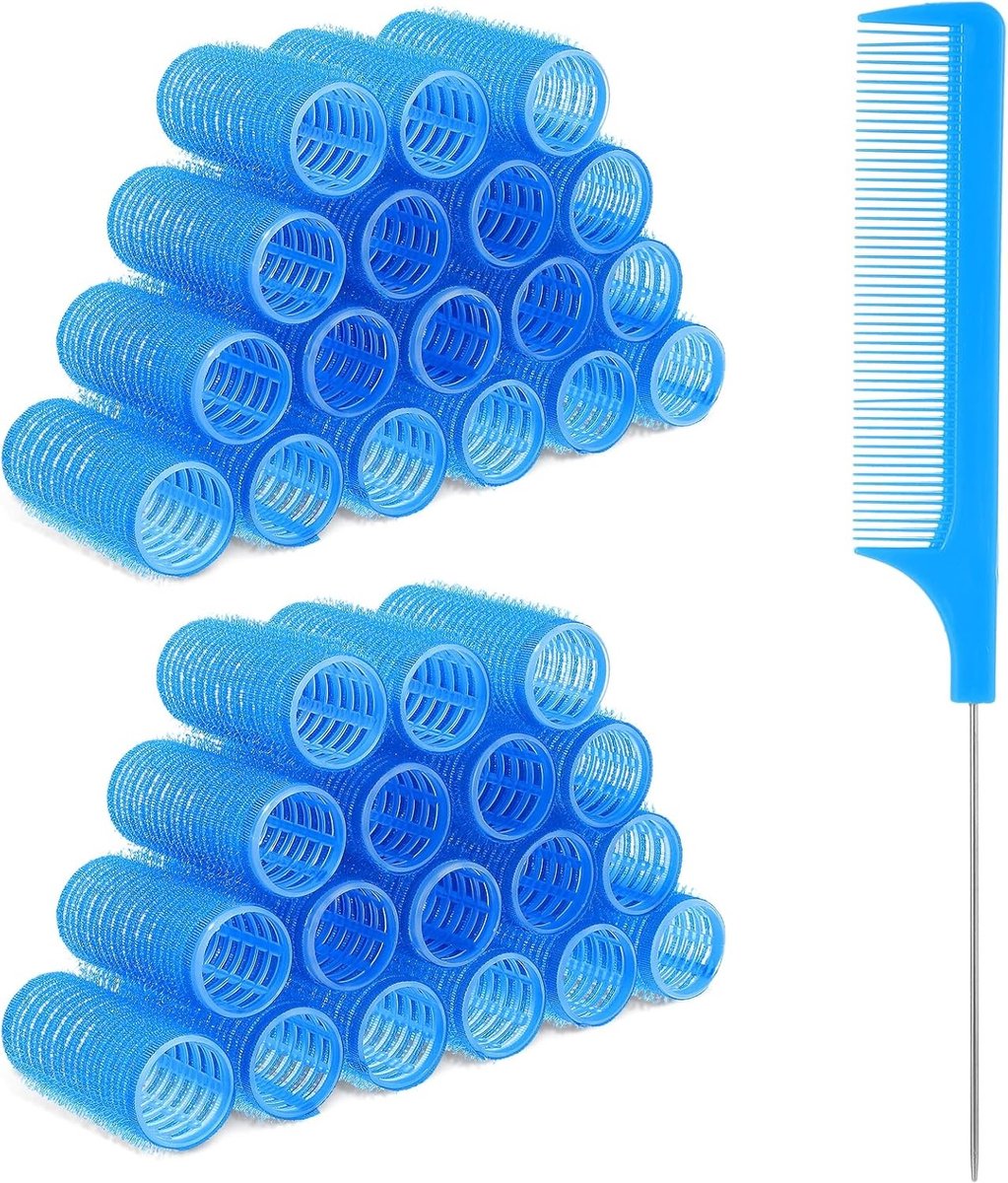 18 Stuks Kleine Zelfklevende Haarrollers zonder Hitte, Blauwe Plastic Haarrollers voor Professionele Kapsels en Creatieve Hairstyling
