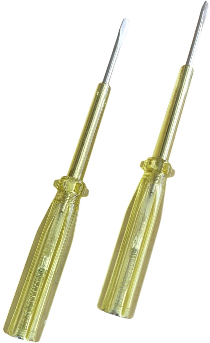 Han-Bar® 2-Delige Spanningszoeker Set – 100V tot 500V – LED-Indicator – Platte Kop – 16,5 cm – Geel – 1 voor Thuis & 1 voor op het Werk