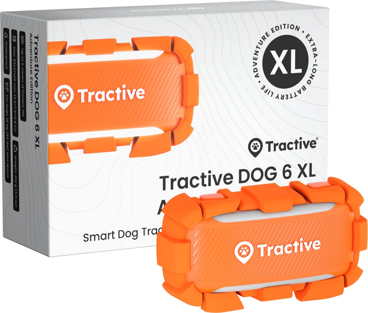 Tractive DOG 6 XL Adventure Edition – Slimme GPS-tracker voor honden met monitoring van vitale waarden & gezondheidswaarschuwingen, 6 weken batterijlevensduur – Oranje