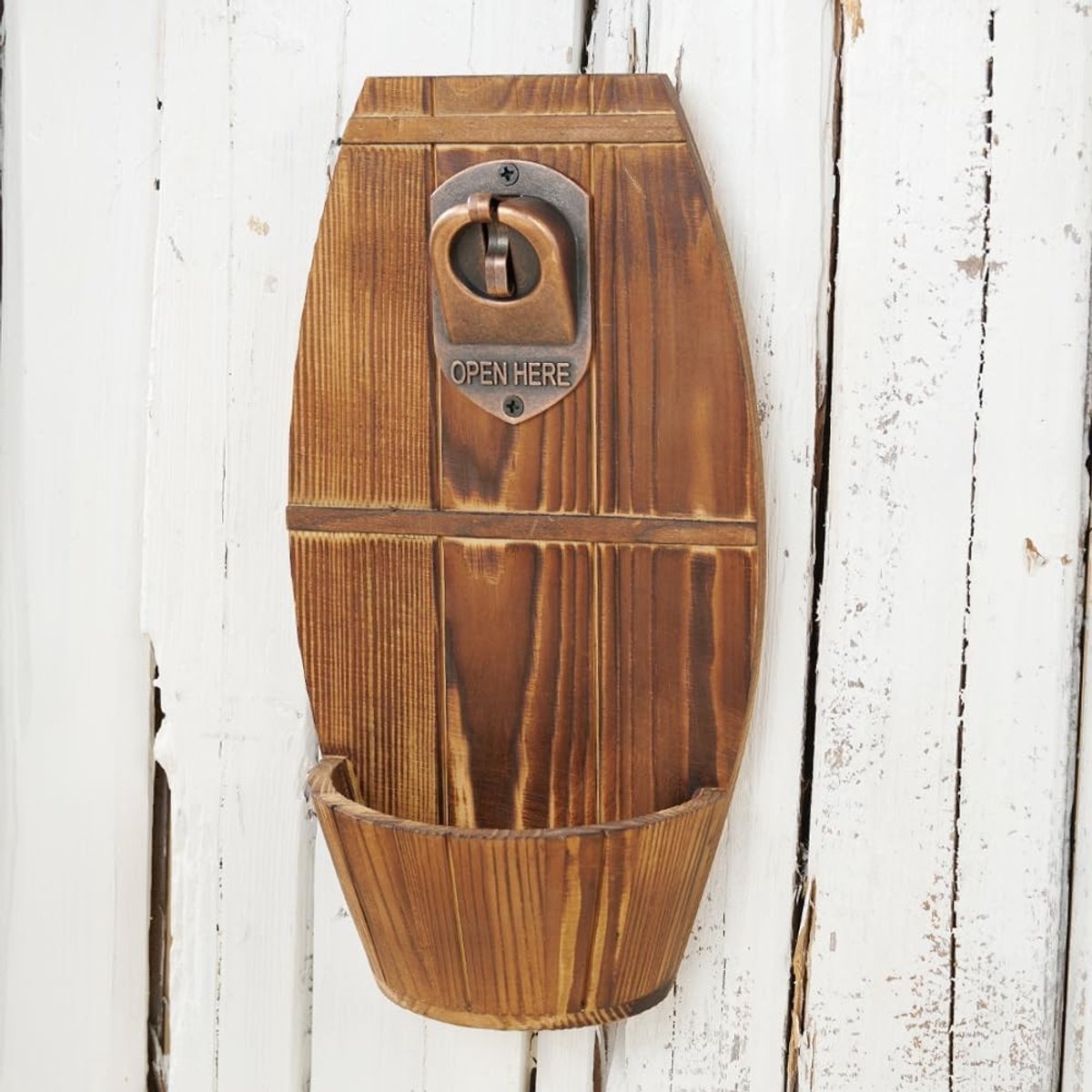 Muurbevestigde Houten Flesopener voor Bier, Vintage Ontwerp met Dopverzamelaar, Perfect Cadeau voor Mannen en Bierliefhebbers, Ideaal voor Bar Decoratie en Feestjes