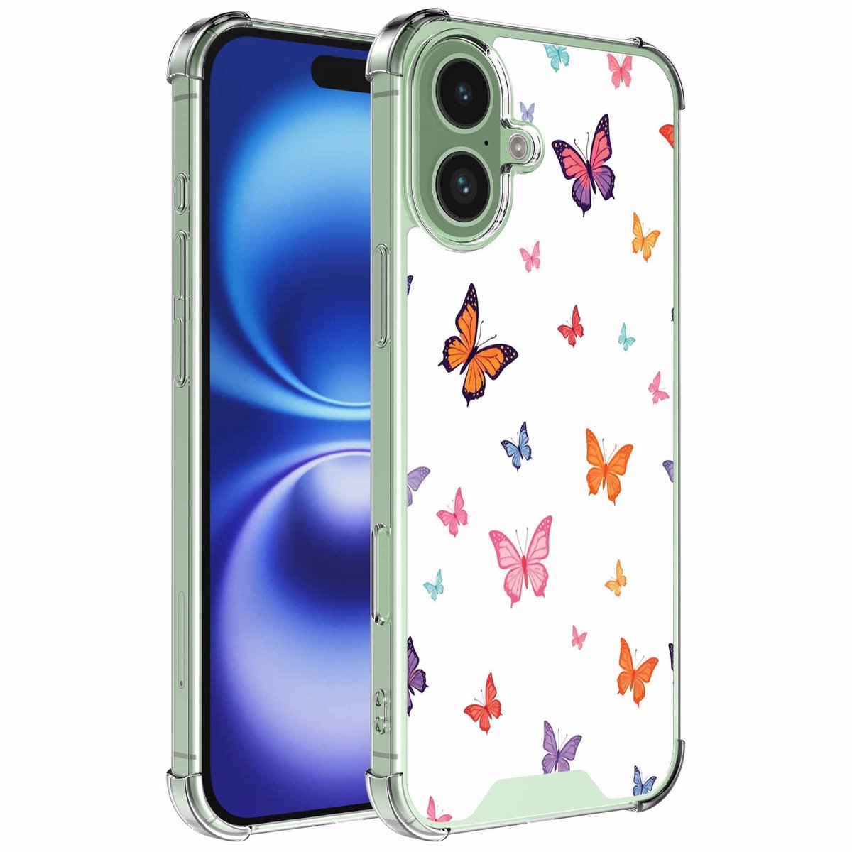 Smartphonica Geschikt voor iPhone 16 Telefoonhoesje met Vlinder opdruk opdruk - Draadloos op te laden - Shockproof Siliconen TPU Strong Case - Sterk Schokbestendig Telefoonhoesje geschikt voor iPhone 16