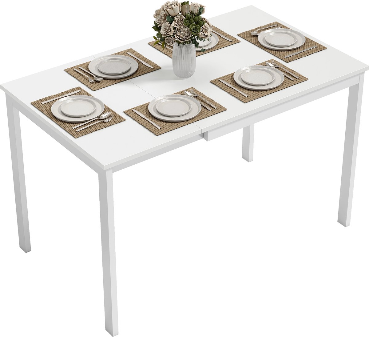 Eettafel - 120x70 cm - Keukentafel - Uitschuifbare - Eetkamertafel Voor 4-6 Personen - Wit
