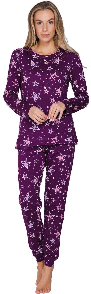 Katoenen dames pyjama donkerpaars MyRebelle Paars vrouw 46
