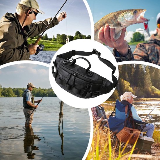 Visheuptas - Outdoor tas - Vissen en wandelen - Waterdicht Oxford doek - 38x17x9 cm - Camouflage — afbeelding 3