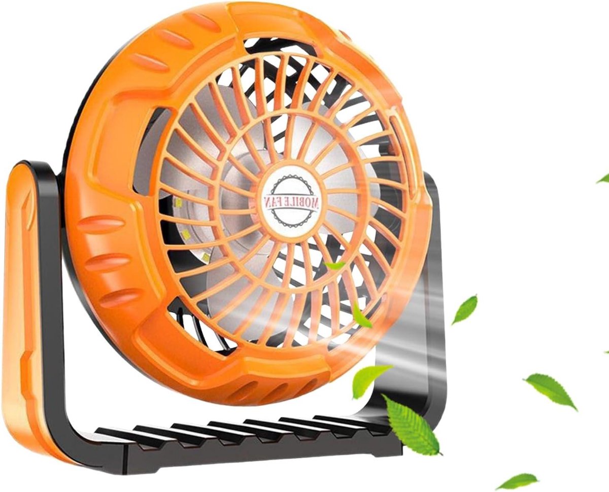 Ventilator met lamp - Kampeerlamp - Buitenactiviteiten - Verstelbare luchtstroom - 193 cm - Oranje