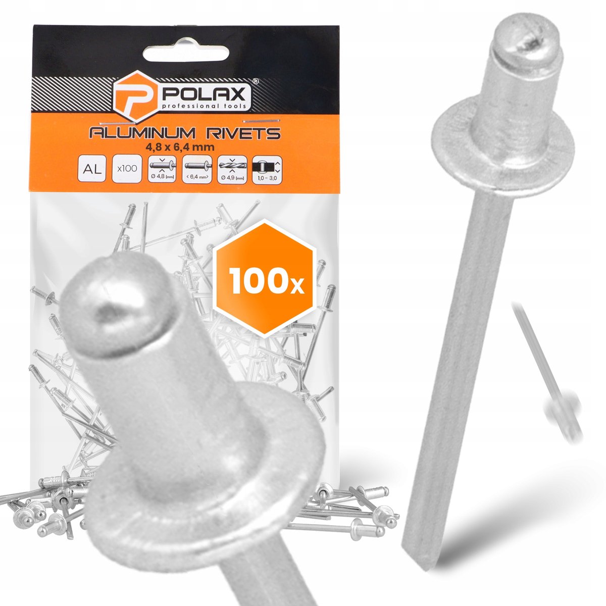 100x Aluminium Blindklinknagels 4,8x6,4 mm Verzinkt Sterk Zilver