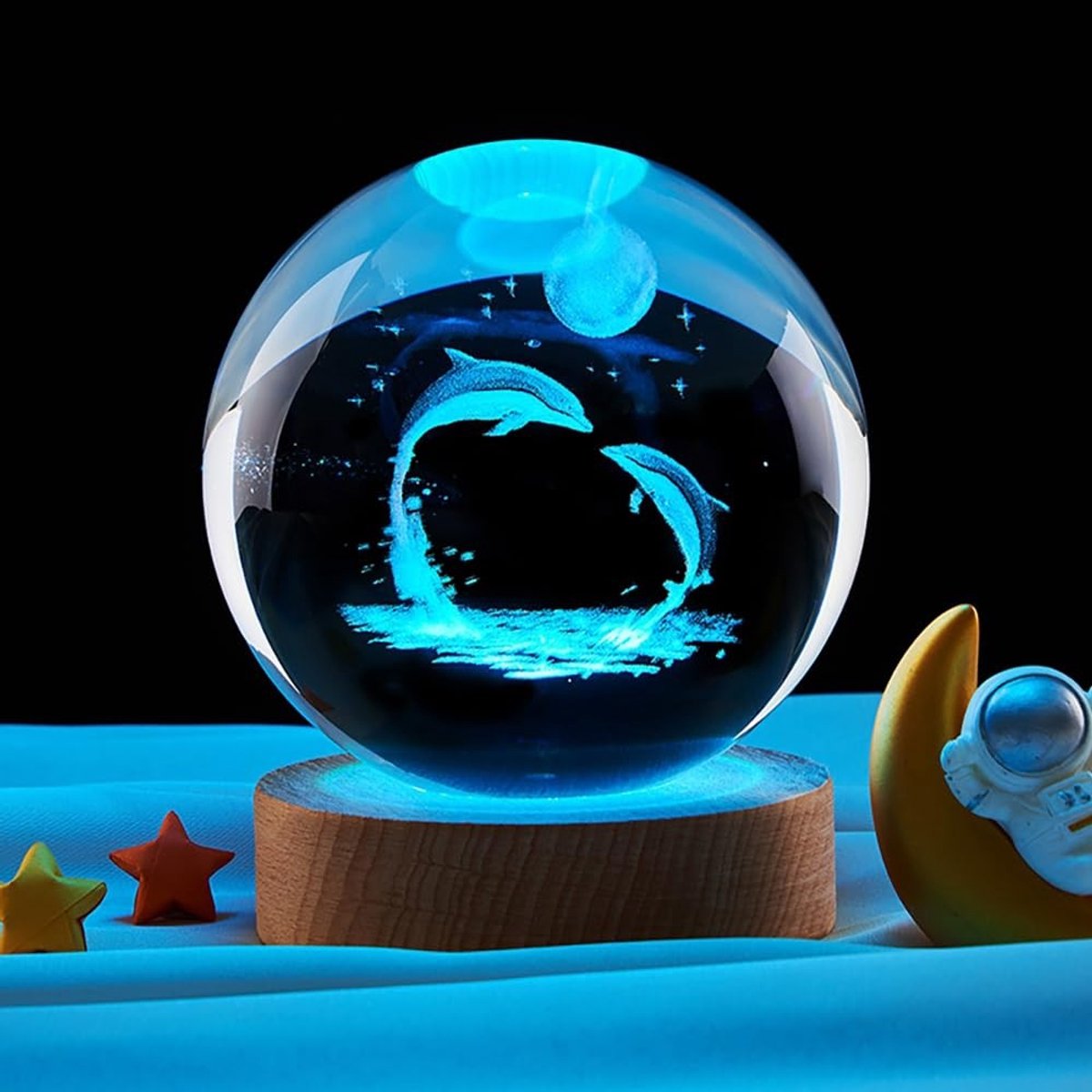 Elzusha - Kristallen Bol Decoratie met Houten Sokkel - 6 cm Bal