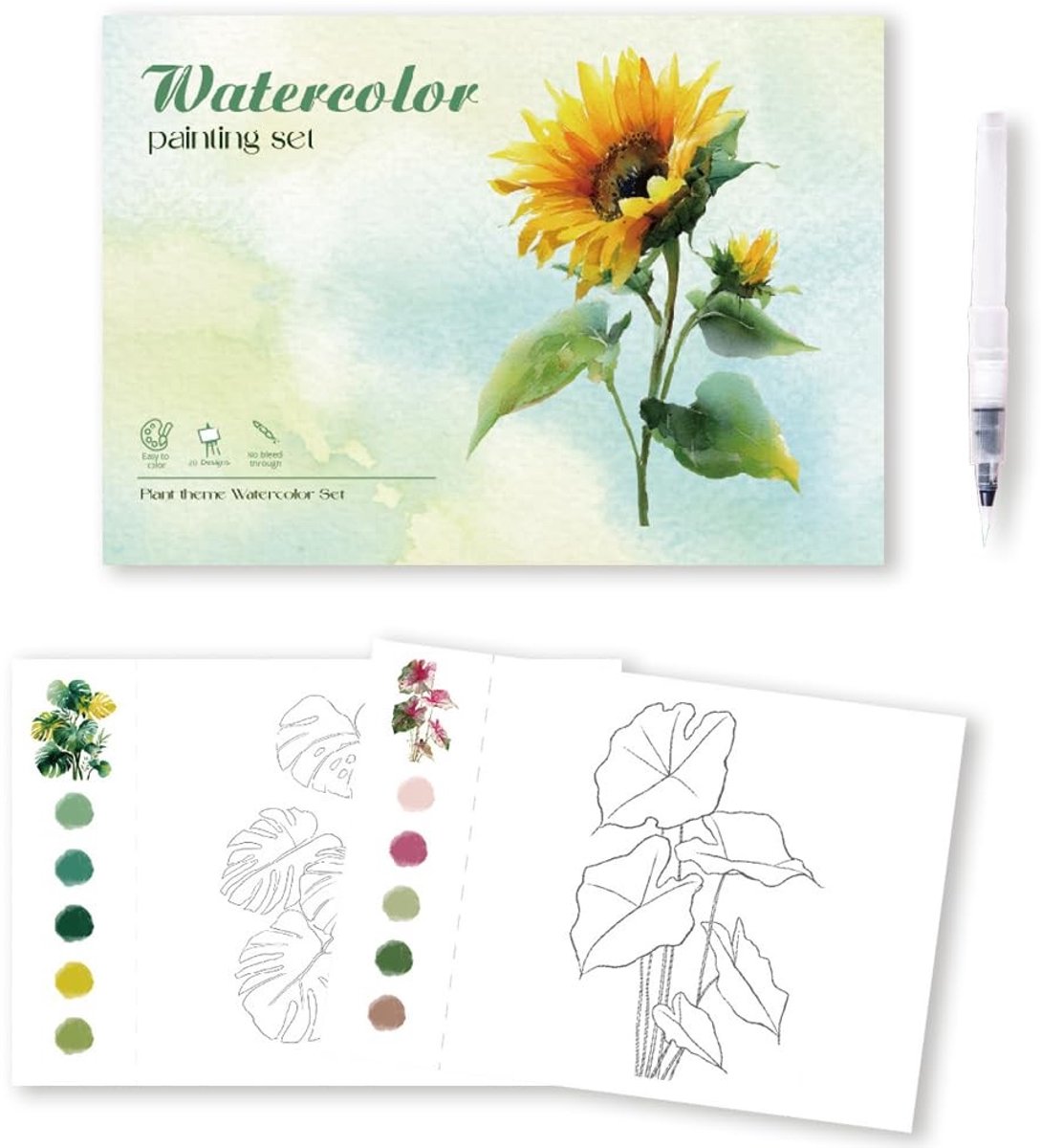 Elzusha - Waterverf Kleurenboek met 20 Bladen voor Creatieve Beginners