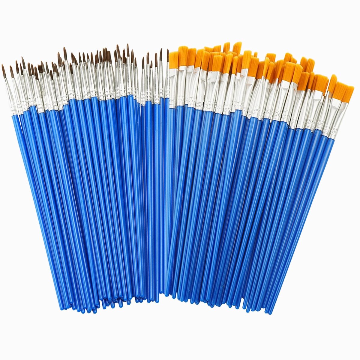 Elzusha - Set van 100 Verfkwasten (50 Ronde en 50 Platte Brushes)