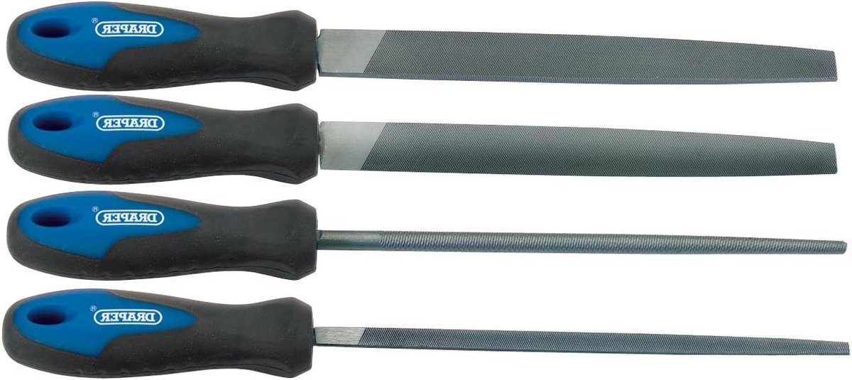 Metaalvijlenset - Handvijlen - Metaal Bewerken - Zachte grip - 200 mm 4 stuks - Blauw