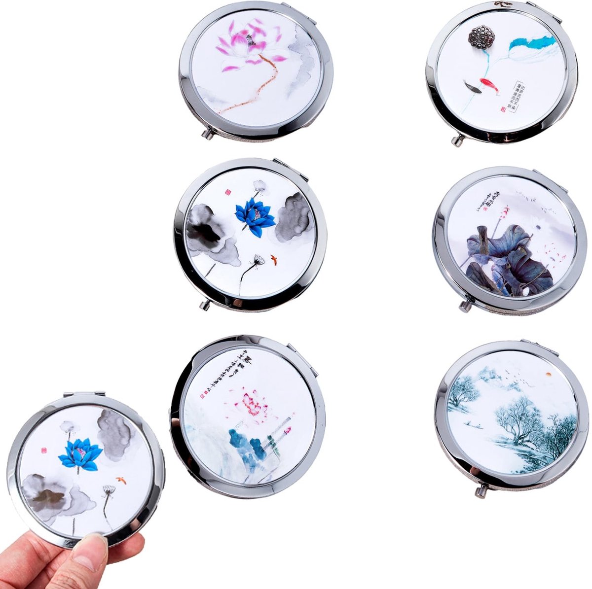 Elzusha - Set van 6 Compacte Ronde Spiegels voor Thuis en Reizen