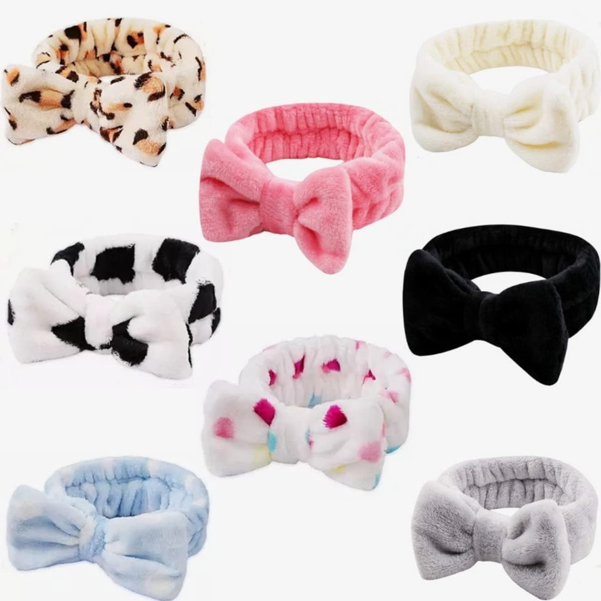 Set van 8 Haarbanden met Strik van Koraalfleece voor Dames en Meisjes - Ideaal voor Yoga, Gezichtsreiniging en Douche in 8 Kleuren
