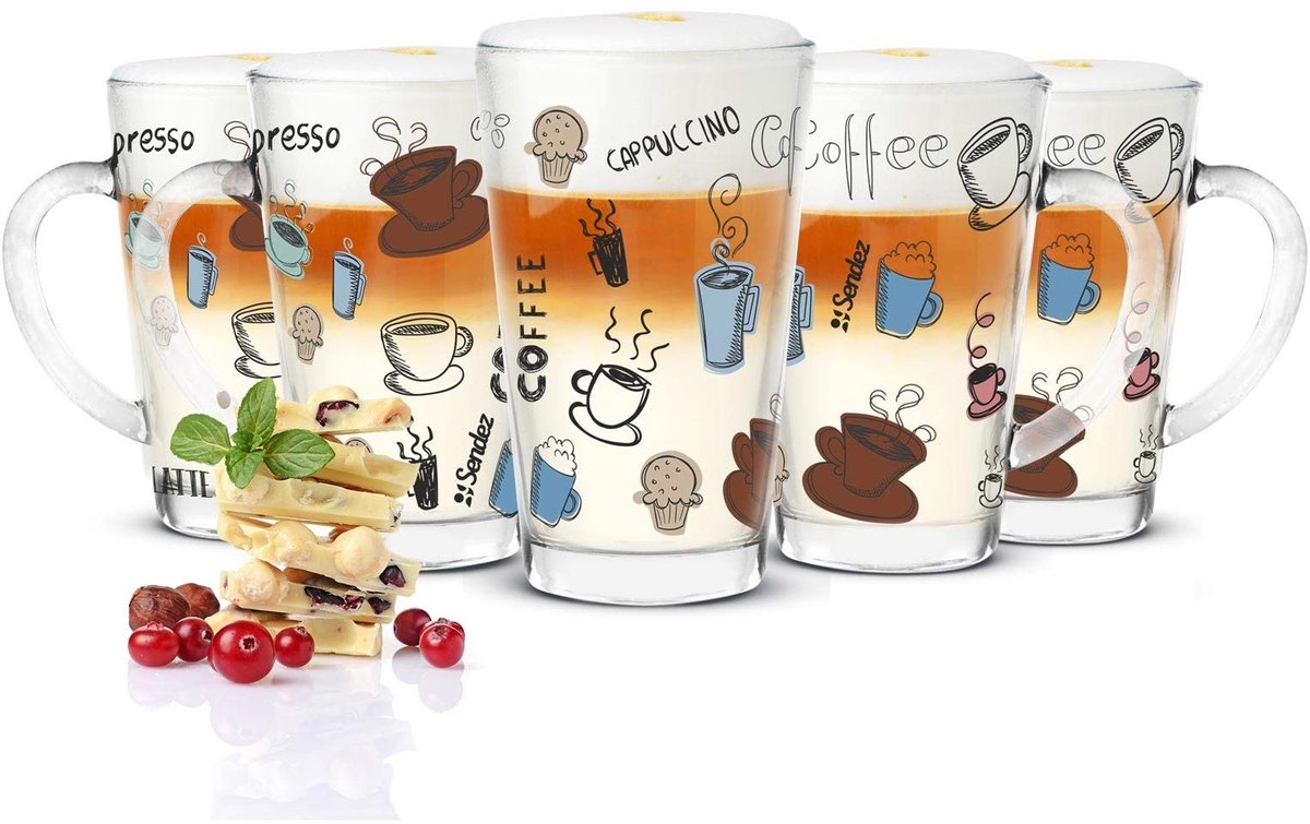 Elzusha - Set van 6 latte macchiato glazen - 300 ml