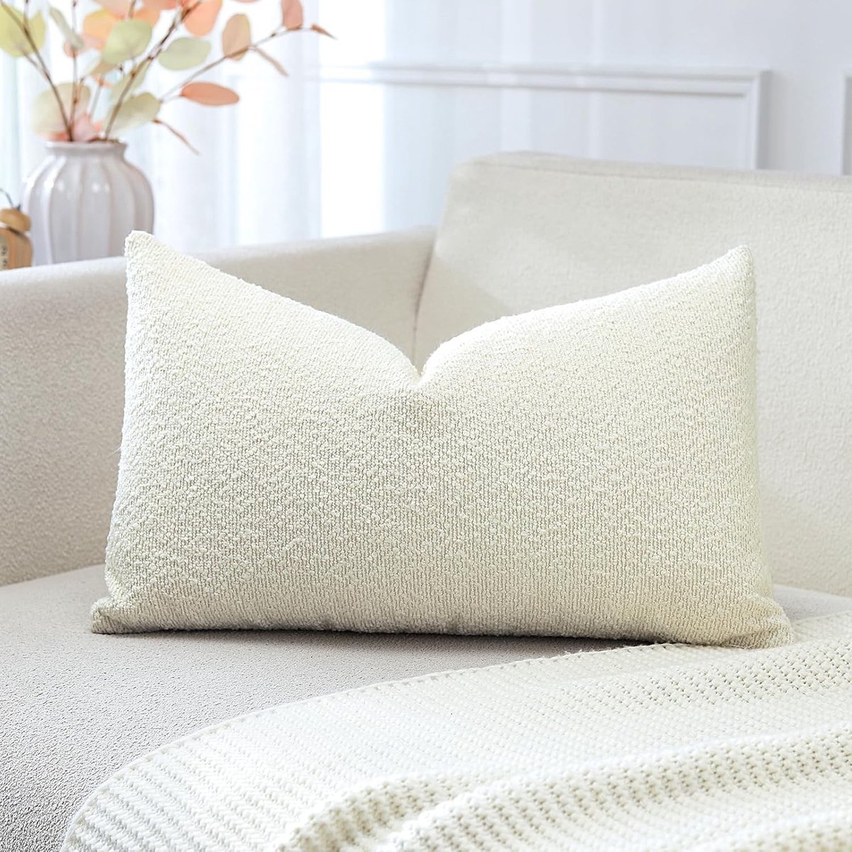 Set van 1 Textured Boucle Kussenhoezen voor Lumbar Kussens - Gezellige en Zachte Decoratieve Hoezen voor Bank, Stoel en Slaapkamer, 40x60cm, Crème Beige, Perfect voor Woondecoratie
